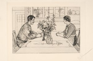 Zelfportret als etser door Carl Larsson