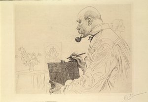 Zelfportret als etser door Carl Larsson