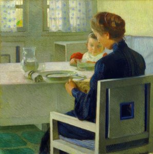 Moeder en kind aan tafel