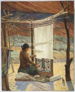 Navaho Wever, Canyon de Chelly, Navaho Reservaat door Carl Moon