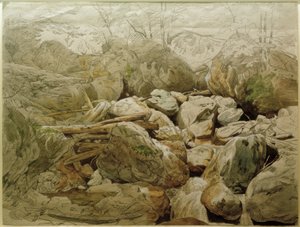 Waterval tussen rotsblokken door Carl Morgenstern