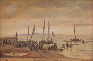 Terugkerende vissers ontvangen op Hornbæk Strand door Carl Neumann