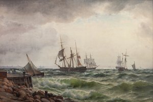 Schepen onder de kust na een bui door Carl Neumann
