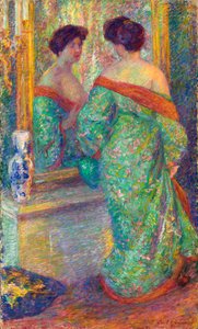 Dame weerspiegeld in spiegel