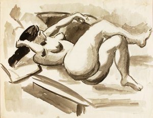 Liggend vrouwelijk naakt met gekruiste benen door Carl Newman
