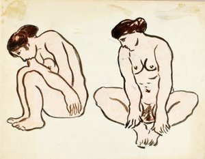 Twee vrouwelijke naakten, zittend door Carl Newman
