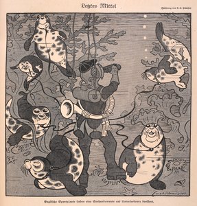 Laatste redmiddel. Een duiker met zeehonden; onderwaterscène door Carl Olof Petersen