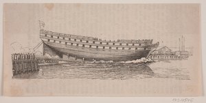 Een linieschip wordt te water gelaten door Carl Peter Theodor Rothweiler