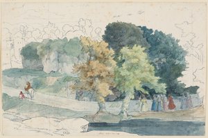 Italiaans landschap met stoffagefiguren door Carl Philipp Fohr