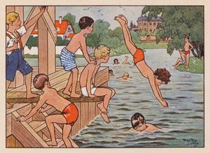 Jongens zwemmen en duiken door Carl Robert Arthur Thiele