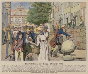 Burgers helpen Pruisische gewonden tijdens de verdediging van Danzig, lente 1807 door Carl Röchling