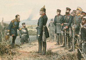 Wilhelm I, Koning van Pruisen en Keizer van Duitsland (1797-1888), ontvangt de overgave van Napoleon III in 1870 na de Slag bij Sedan door Carl Rohling
