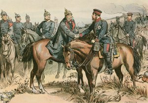 Wilhelm I, Koning van Pruisen en eerste Duitse Keizer (1797-1888) begroet zijn zoon in Sadowa in 1866 door Carl Rohling