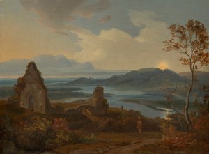 Rivierlandschap met Kerkruïne