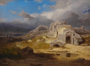 Het graf van Archimedes bij Syracuse, Sicilië, Italië ...