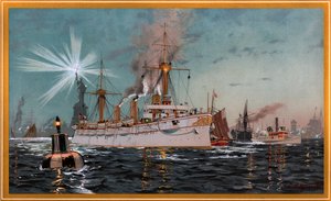Keizerin Augusta verlaat New York, chromolithografie van C. Saltzmann 95, nr13 uit G. Wislicenus, Unsre Kriegsflotte door Carl Saltzmann