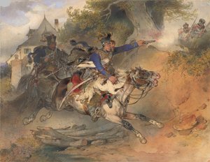 De fouragerende huzaar door Carl Schindler