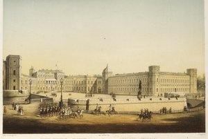 Uitzicht op het hoofdgebouw van het Gatchina-paleis, midden 19e eeuw door Carl Schulz