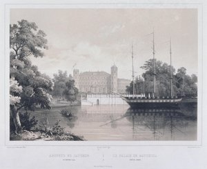 Uitzicht op het paleis in Gatchina vanaf het meer, 1850s door Carl Schulz