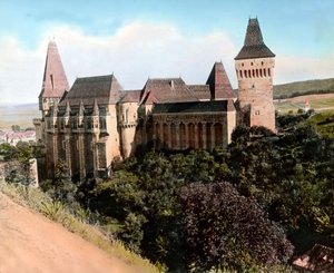 Roemenië, Transsylvanië, het Hunyad Kasteel (ook bekend als Hunyadi Kasteel, Corvin Kasteel of Hunedoara Kasteel), circa 1920