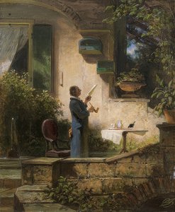 Een belangrijke brief (De lectuur) door Carl Spitzweg