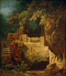 Vioolspelende kluizenaar in rotskluis door Carl Spitzweg
