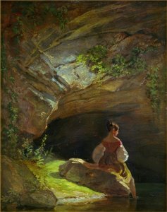 Meisje voor de grot door Carl Spitzweg