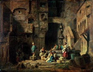 Wasvrouwen bij de fontein door Carl Spitzweg