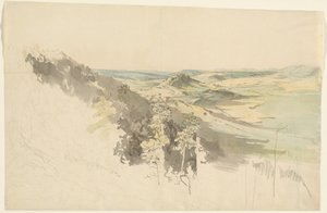 Heuvelachtig landschap met kasteel Landsberg door Carl Wagner