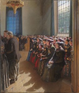 Tijdens de Kerkdienst in een Kerk op Amager