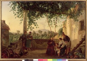 Terras van een Huis nabij Napels met Uitzicht op de Vesuvius, 1833 door Carl Wilhelm Goetzloff