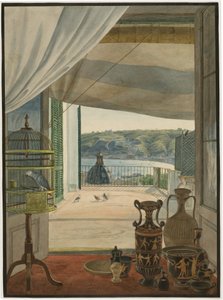 Antiquiteiten bij een Balkon met Uitzicht op de Golf van Napels door Carl Wilhelm Götzloff
