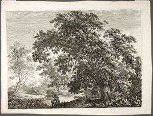 Visser in bosrijk landschap door Carl Wilhelm Kolbe the elder