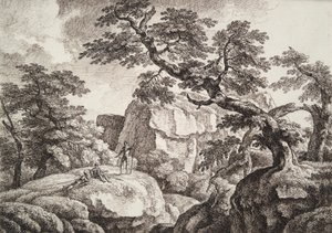 Drie soldaten in een heuvelachtig landschap door Carl Wilhelm Kolbe the elder