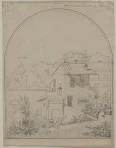 Uitzicht vanuit mijn raam in Rome recto Soldaat in een landschap verso, c. 1817 door Carl Wilhelm Tischbein