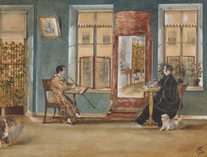 Acteur Nikolay Osipovich Dur met zijn vrouw in de woonkamer, 1839