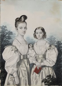 Portret van de zusters Anna Petrovna 1822-1905 en Elena Petrovna 1824-1860 Ushakov, 1830s