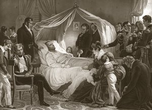Napoleon op zijn sterfbed, 5 mei 1821, pub. gravure door Carl von Steuben