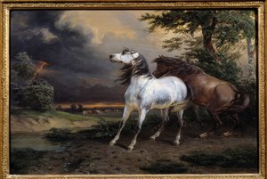 Paarden geschrokken door de storm door Carle Vernet