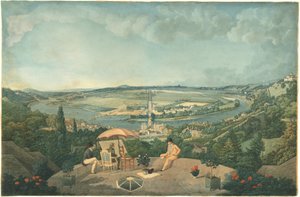Uitzicht op Parijs vanaf het terras van het Pavillon de Brimborion