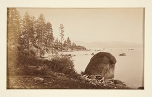 Vier Spoorscenes en Vier Uitzichten op Lake Tahoe: Lake Tahoe vanaf Artist Point door Carleton E. Watkins