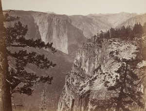 Eerste aanblik van de Yosemite-vallei vanaf het Mariposa-pad, 1865-66