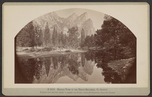 Spiegelbeeld van de drie broers, Yo Semite door Carleton Watkins