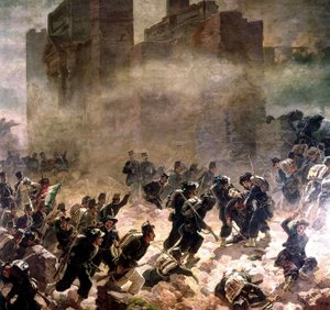 bres in Pia-poort in Rome ten tijde van Risorgimento (eenwording van Italië) 1870