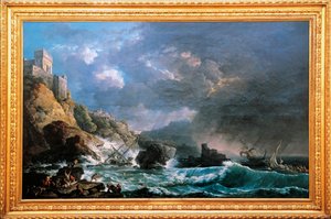 Scheepswrak in rotsachtige inham, door Carlo Bonavia (actief 1755-1788), Italië door Carlo Bonaria or Bonavia