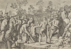 Sint Andreas knielend in gebed terwijl hij naar het kruis wordt geleid, naar Reni, 1650-80 door Carlo Cesi