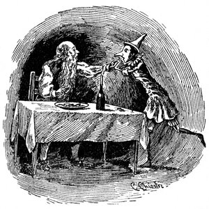 Illustratie van Pinokkio door Carlo Chiostri (1863-1939). De houten pop vindt zijn vader Gepetto in de buik van de haai die hen heeft ingeslikt door Carlo Chiostri