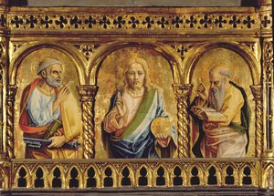 Christus met St. Petrus en St. Paulus (detail) door Carlo Crivelli