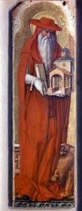Sint Hiëronymus draagt het kostuum van de bisschop (mijter). Predelle Demidoff door Carlo Crivelli (1430/35 - 1494). 1476.