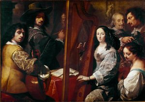 De familie van de schilder Schilderij door Carlo Francesco Nuvolone (ca. 1609-1662) 17e eeuw Zon. 126x180 cm Milaan, Pinacoteca di Brera, Italië